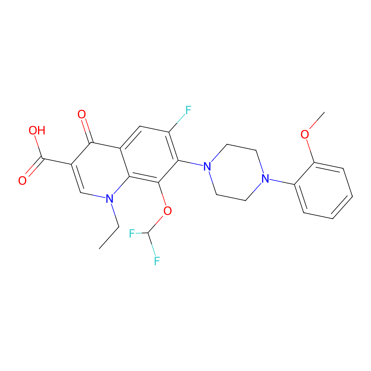 1-Ethyl-8-difluoromethoxy-6-fluoro-1,4-didehydro-7-(4-(2-methoxyphenyl)-1-piperazinyl)-4-oxoquinoline-3-carboxylic acid molecular structure, CAS 153468-00-9