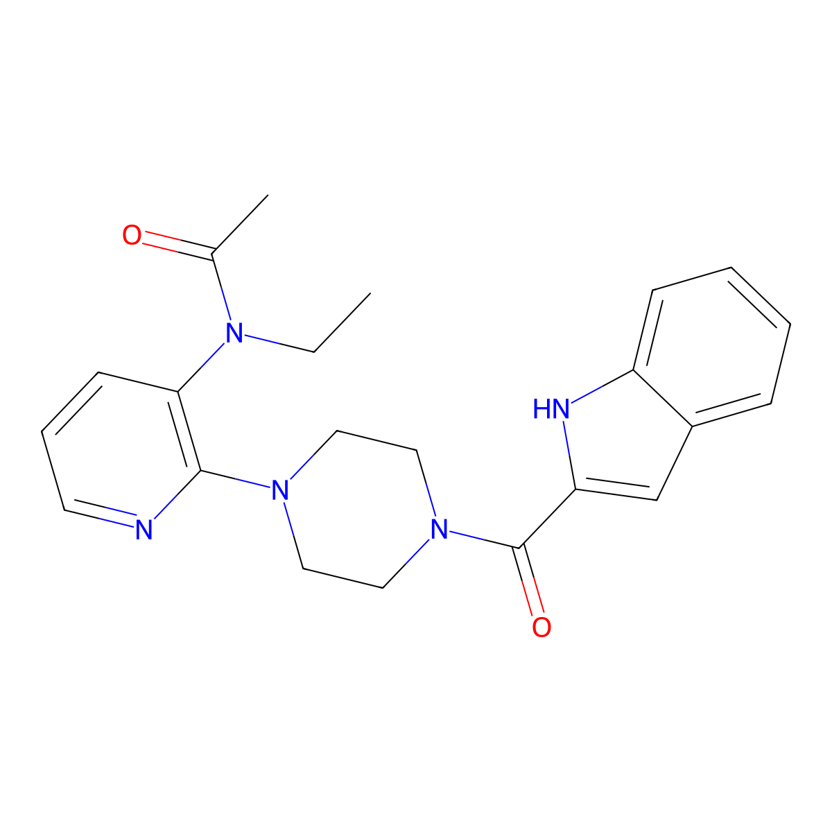 Acetamide, N-ethyl-N-(2-(4-(1H-indol-2-ylcarbonyl)-1-piperazinyl)-3-pyridinyl)- molecular structure, CAS 153473-54-2