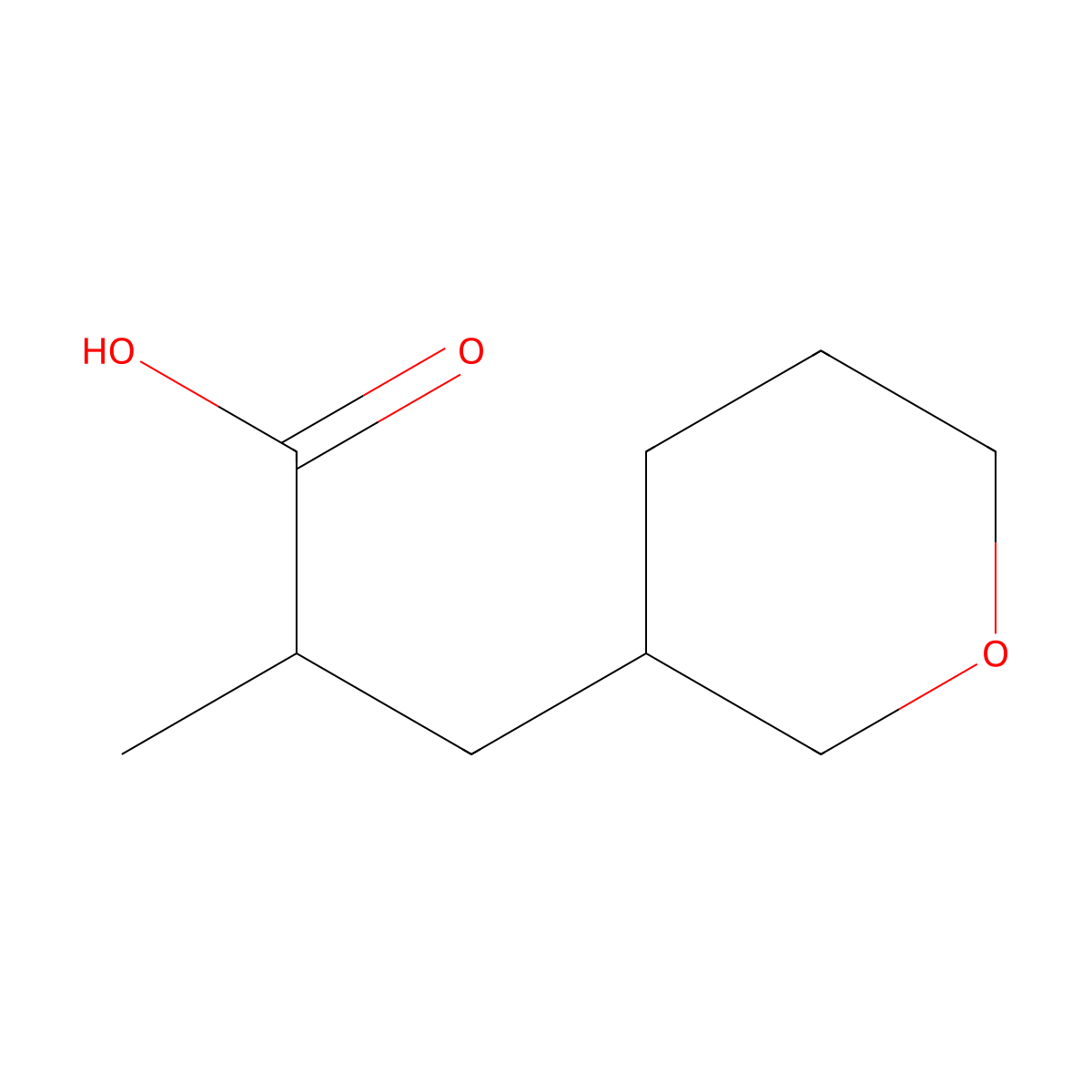 2-Methyl-3-(oxan-3-yl)propanoic acid molecular structure, CAS 1534744-40-5