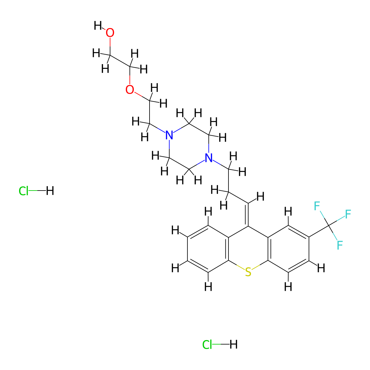 2-(2-(4-(3-(2-(Trifluoromethyl)-9H-thioxanthen-9-ylidene)propyl)piperazin-1-yl)ethoxy)ethanol dihydrochloride molecular structure, CAS 1535-17-7