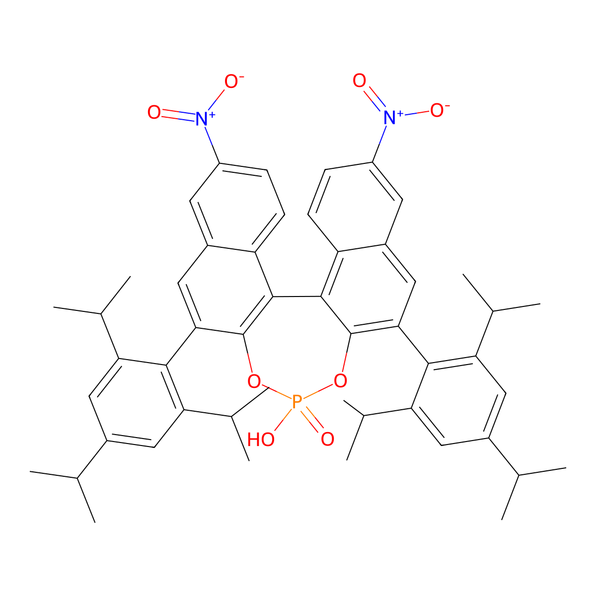 (11BR)-4-hydroxy-9,14-dinitro-2,6-bis(2,4,6-triisopropylphenyl)dinaphtho[2,1-d:1',2'-f][1,3,2]dioxaphosphepine 4-oxide molecular structure, CAS 1535206-22-4