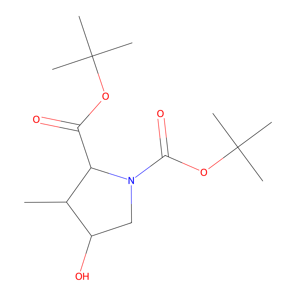 (2S,3S,4R)-Di-tert-butyl 4-hydroxy-3-methylpyrrolidine-1,2-dicarboxylate molecular structure, CAS 1535210-13-9