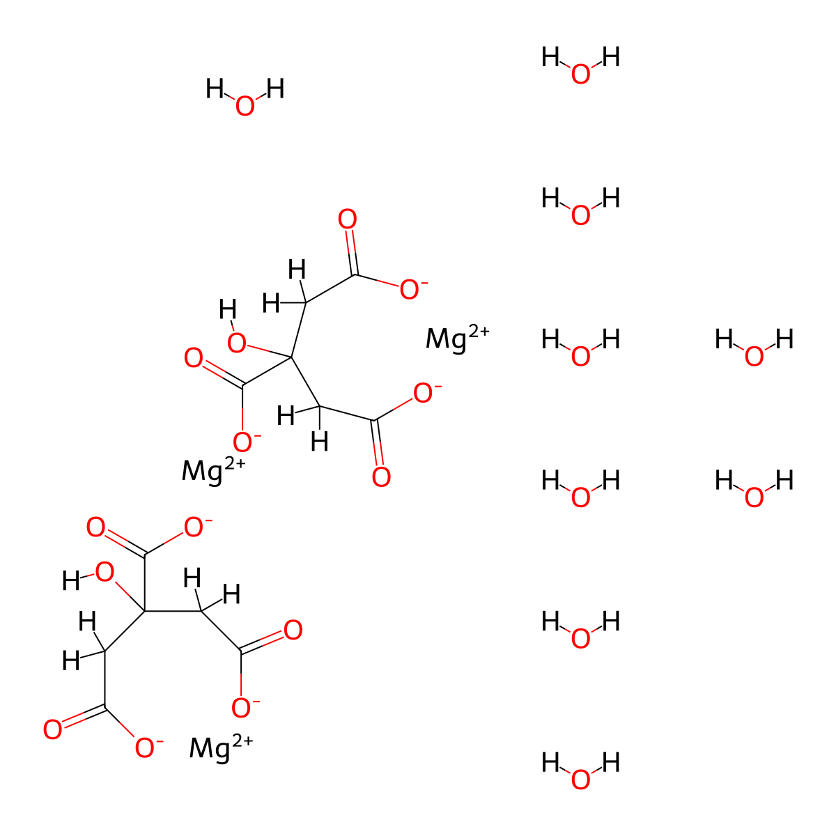 Magnesium citrate nonahydrate molecular structure, CAS 153531-96-5