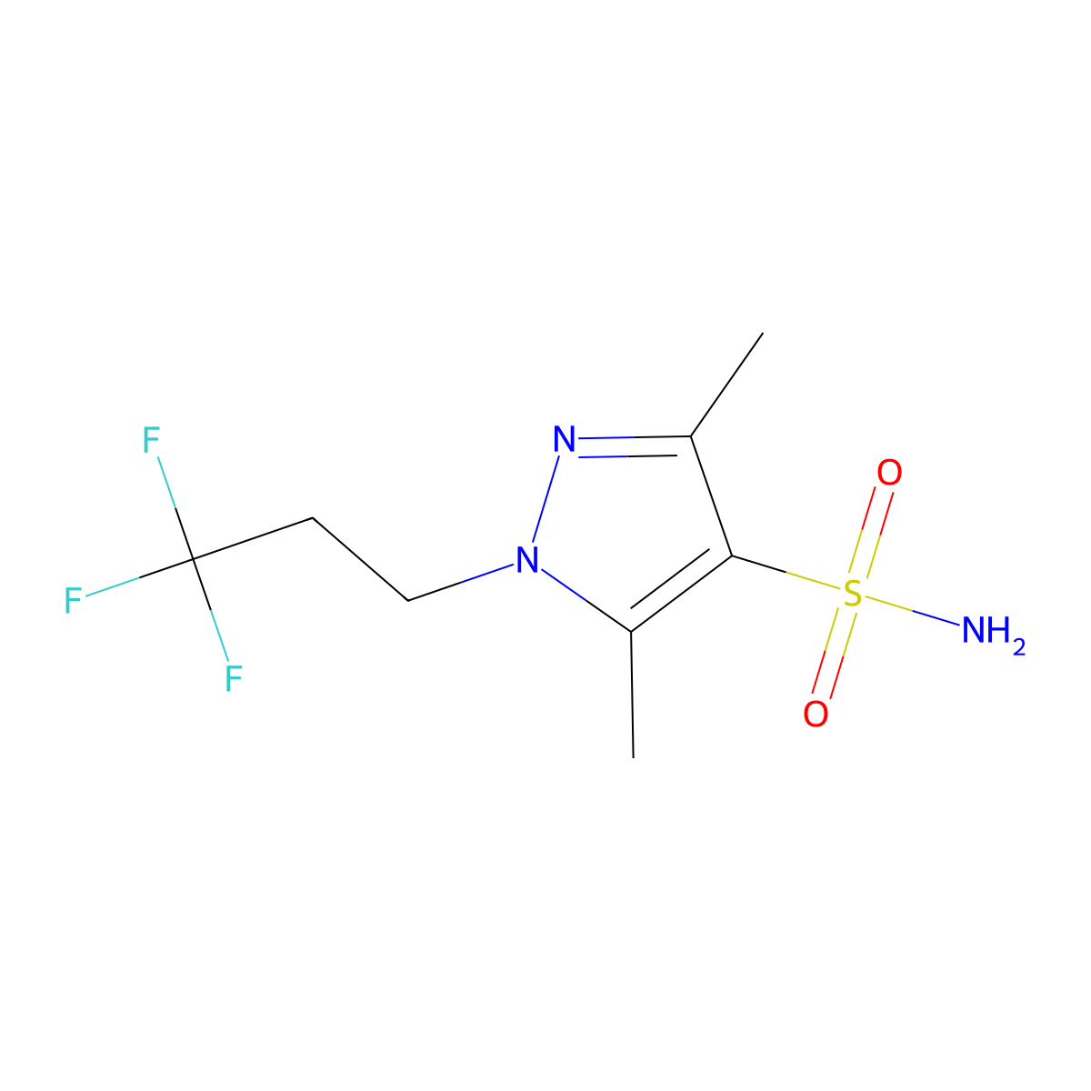 3,5-dimethyl-1-(3,3,3-trifluoropropyl)-1H-pyrazole-4-sulfonamide molecular structure, CAS 1535339-80-0