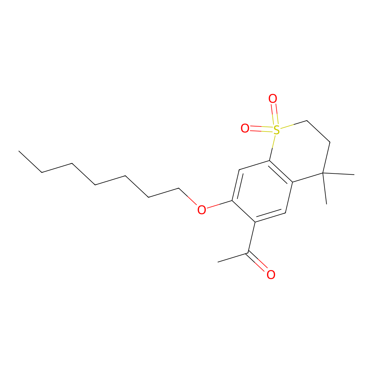 Ethanone, 1-[7-(heptyloxy)-3,4-dihydro-4,4-dimethyl-1,1-dioxido-2H-1-benzothiopyran-6-yl]- molecular structure, CAS 153561-30-9