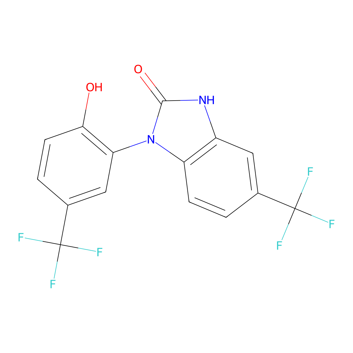 1,3-dihydro-1-(2-hydroxy-5-(trifluoromethyl)phenyl)-5-(trifluoromethyl)-2H-benzimidazol-2-one molecular structure, CAS 153587-01-0