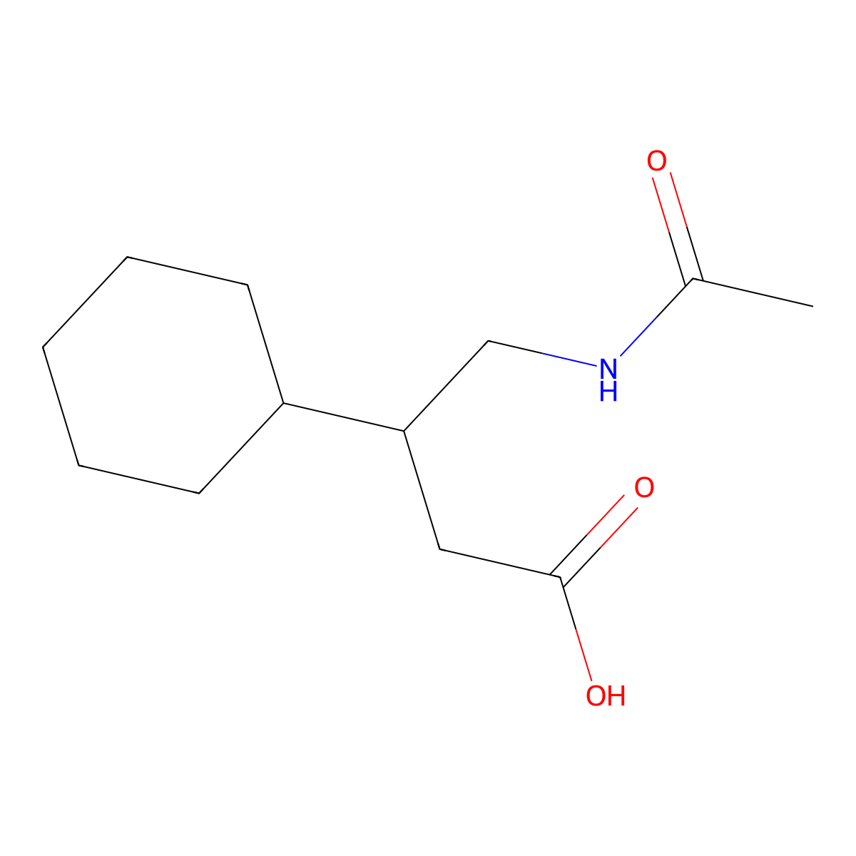 3-Cyclohexyl-4-acetamidobutanoic acid molecular structure, CAS 1535988-92-1