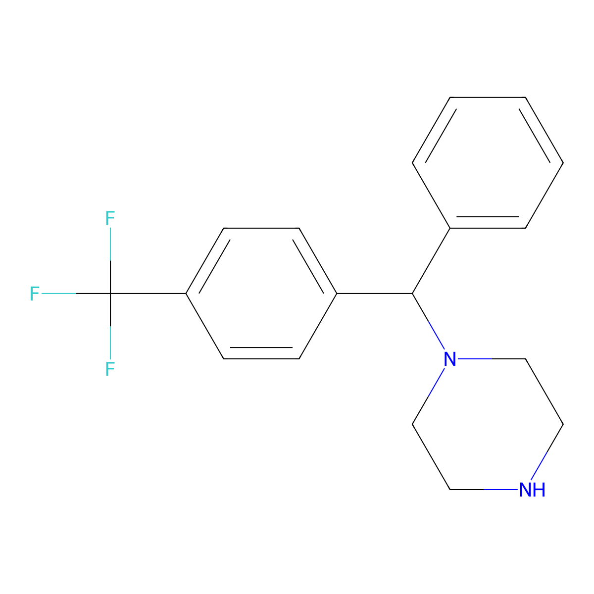 1-[Phenyl-[4-(trifluoromethyl)phenyl]methyl]piperazine molecular structure, CAS 1536-18-1