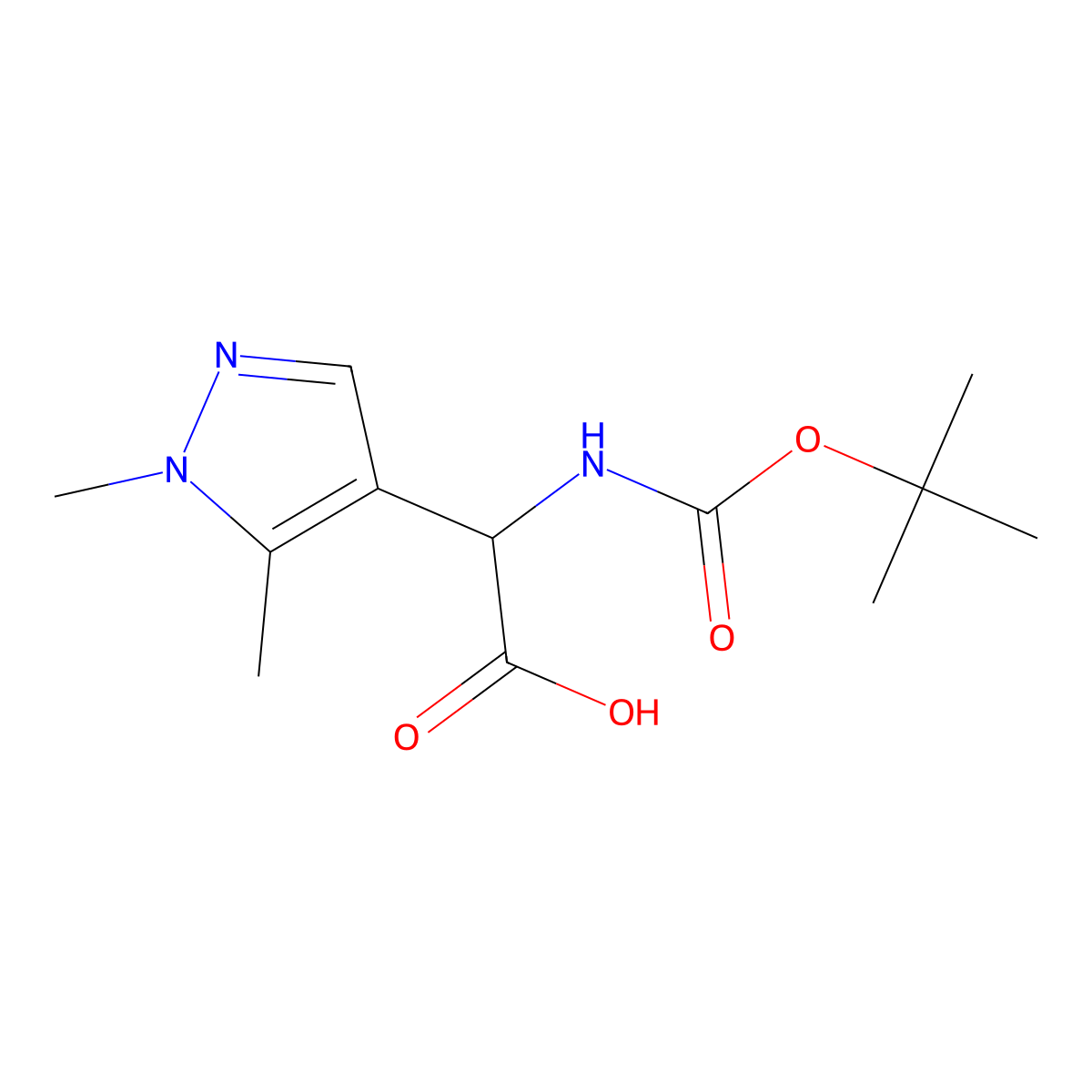 2-{[(tert-butoxy)carbonyl]amino}-2-(1,5-dimethyl-1H-pyrazol-4-yl)acetic acid molecular structure, CAS 1536009-93-4