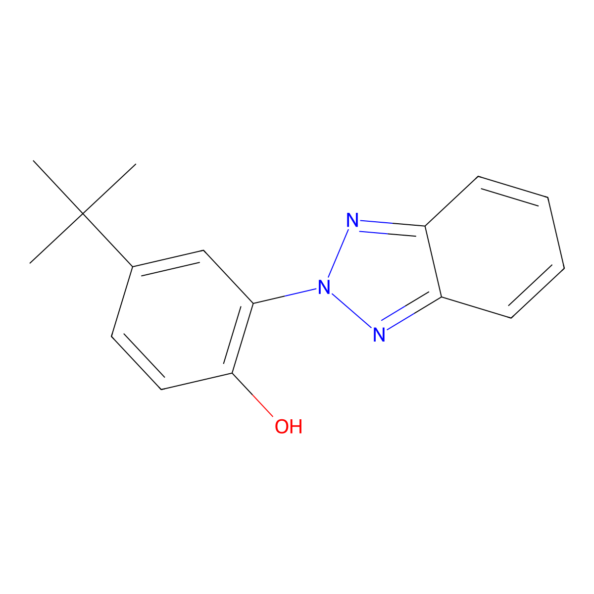 Phenol, 2-(2H-benzotriazol-2-yl)-4-(1,1-dimethylethyl)- molecular structure, CAS 153613-75-3