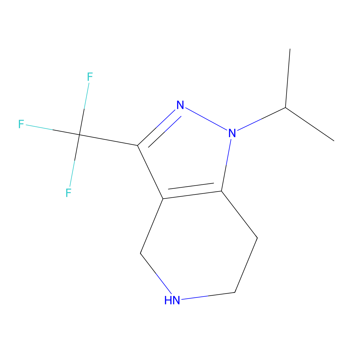 1-isopropyl-3-(trifluoromethyl)-4,5,6,7-tetrahydro-1H-pyrazolo[4,3-c]pyridine molecular structure, CAS 1536171-80-8