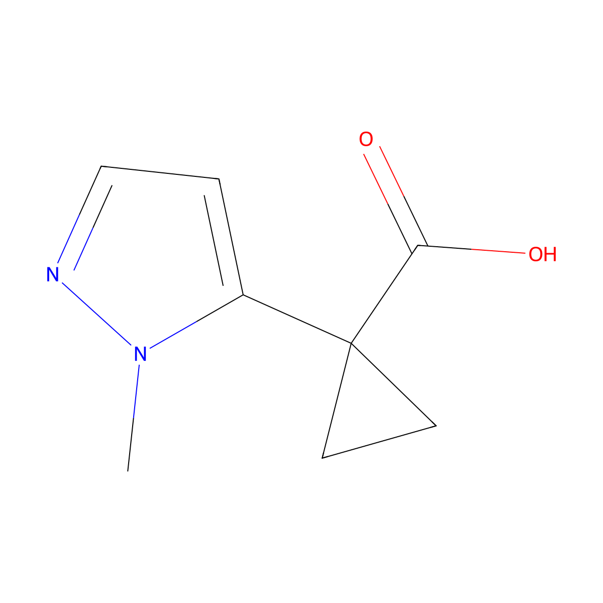 1-(1-methyl-1H-pyrazol-5-yl)cyclopropane-1-carboxylic acid molecular structure, CAS 1536176-36-9