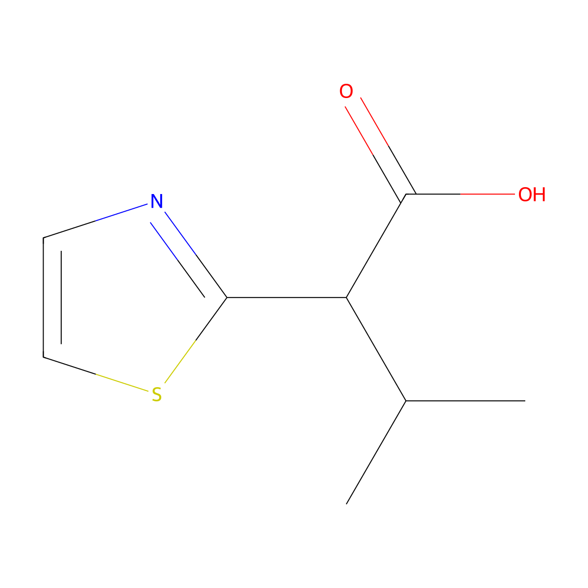 3-Methyl-2-(1,3-thiazol-2-yl)butanoic acid molecular structure, CAS 1536193-23-3