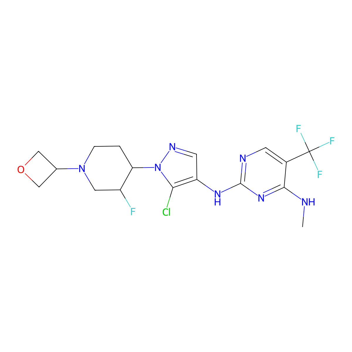 N2-(5-chloro-1-(3-fluoro-1-(oxetan-3-yl)piperidin-4-yl)-1H-pyrazol-4-yl)-N4-methyl-5-(trifluoromethyl)pyrimidine-2,4-diamine molecular structure, CAS 1536200-31-3