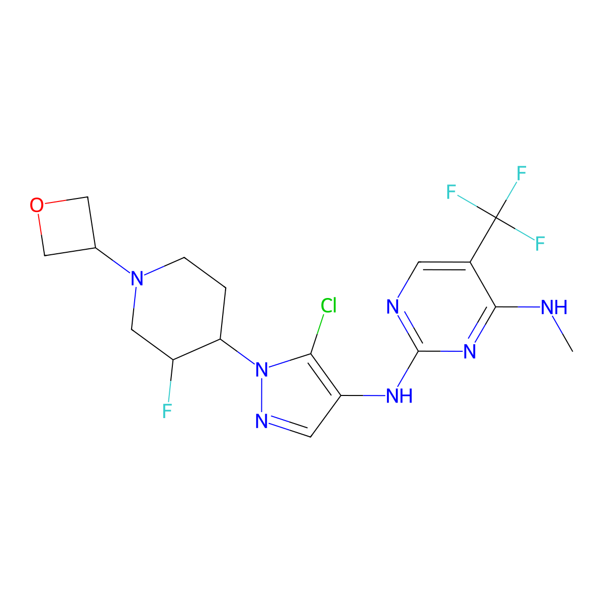 N2-(5-chloro-1-(3-fluoro-1-(oxetan-3-yl)piperidin-4-yl)-1H-pyrazol-4-yl)-N4-methyl-5-(trifluoromethyl)pyrimidine-2,4-diamine molecular structure, CAS 1536200-31-3