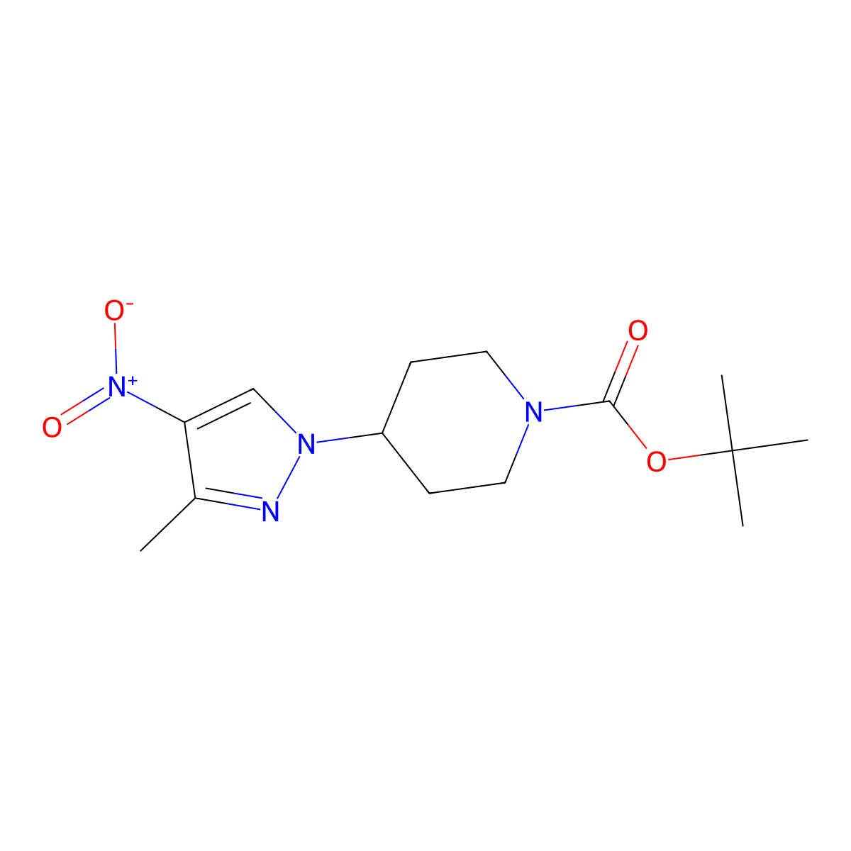 tert-butyl 4-(3-methyl-4-nitro-1H-pyrazol-1-yl)piperidine-1-carboxylate molecular structure, CAS 1536200-86-8
