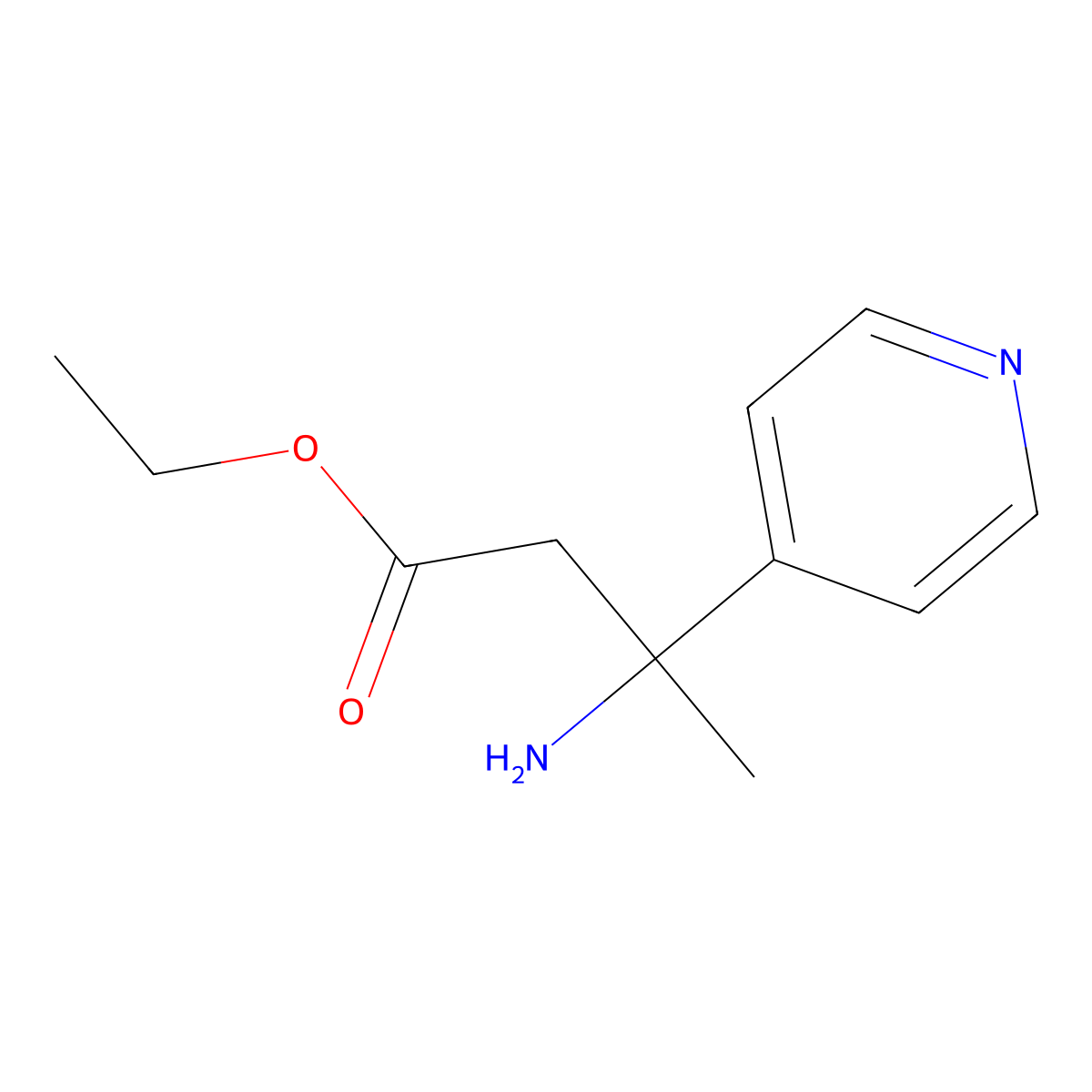 Ethyl 3-amino-3-(pyridin-4-yl)butanoate molecular structure, CAS 1536216-77-9