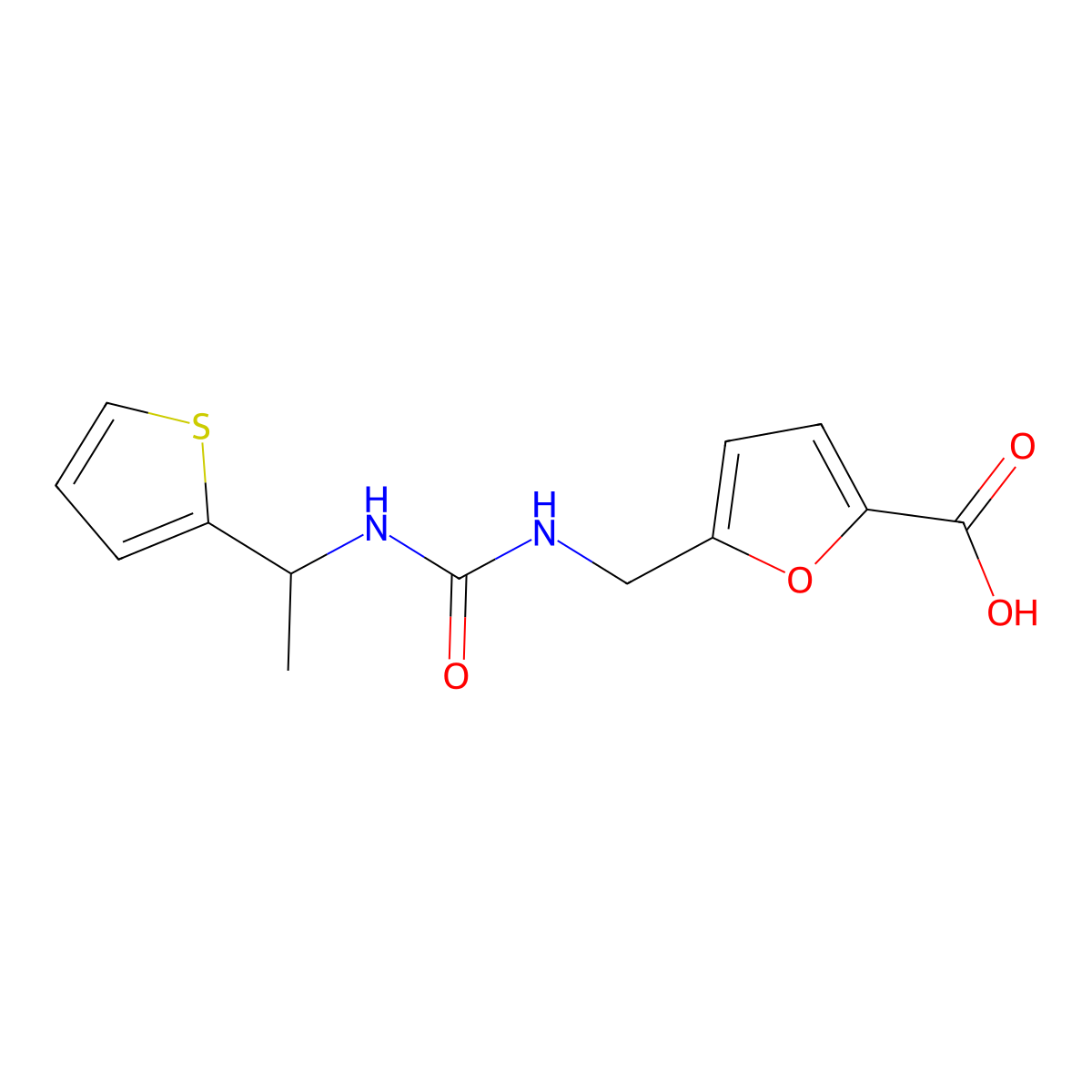 5-[({[1-(Thiophen-2-yl)ethyl]carbamoyl}amino)methyl]furan-2-carboxylic acid molecular structure, CAS 1536284-55-5