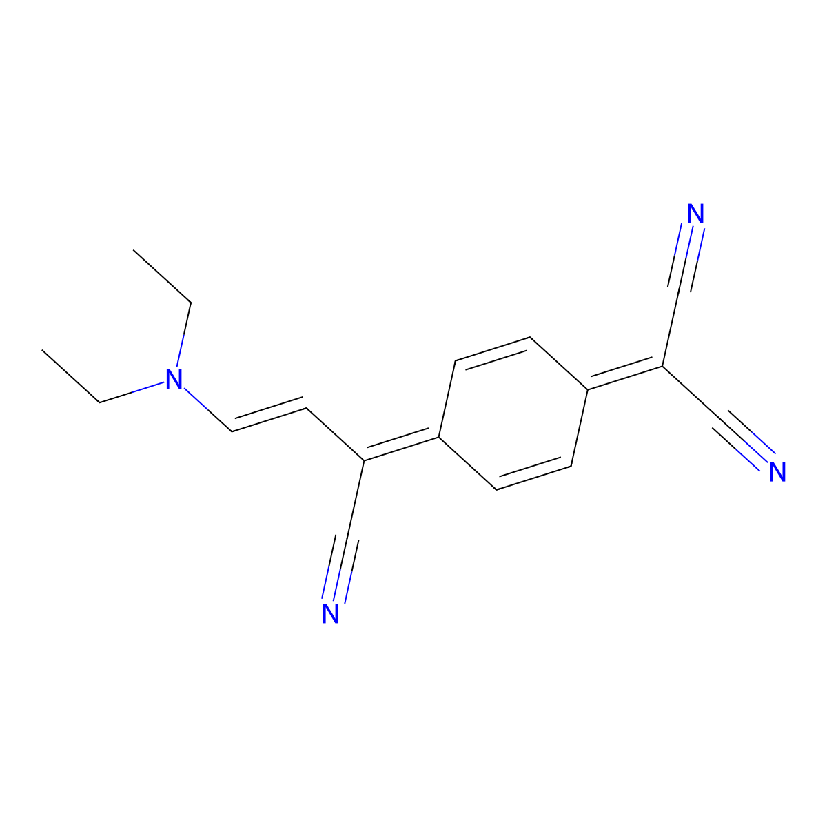 4-[1-Cyano-3-(diethyliminio)-1-propenyl]phenyldicyanomethanide molecular structure, CAS 153632-96-3