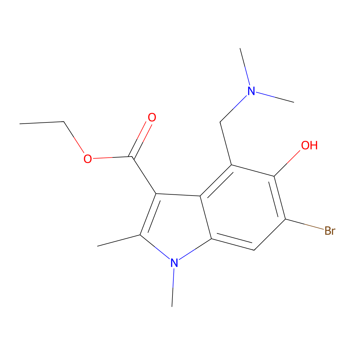 ethyl 6-bromo-4-[(dimethylamino)methyl]-5-hydroxy-1,2-dimethyl-1H-indole-3-carboxylate molecular structure, CAS 153633-07-9