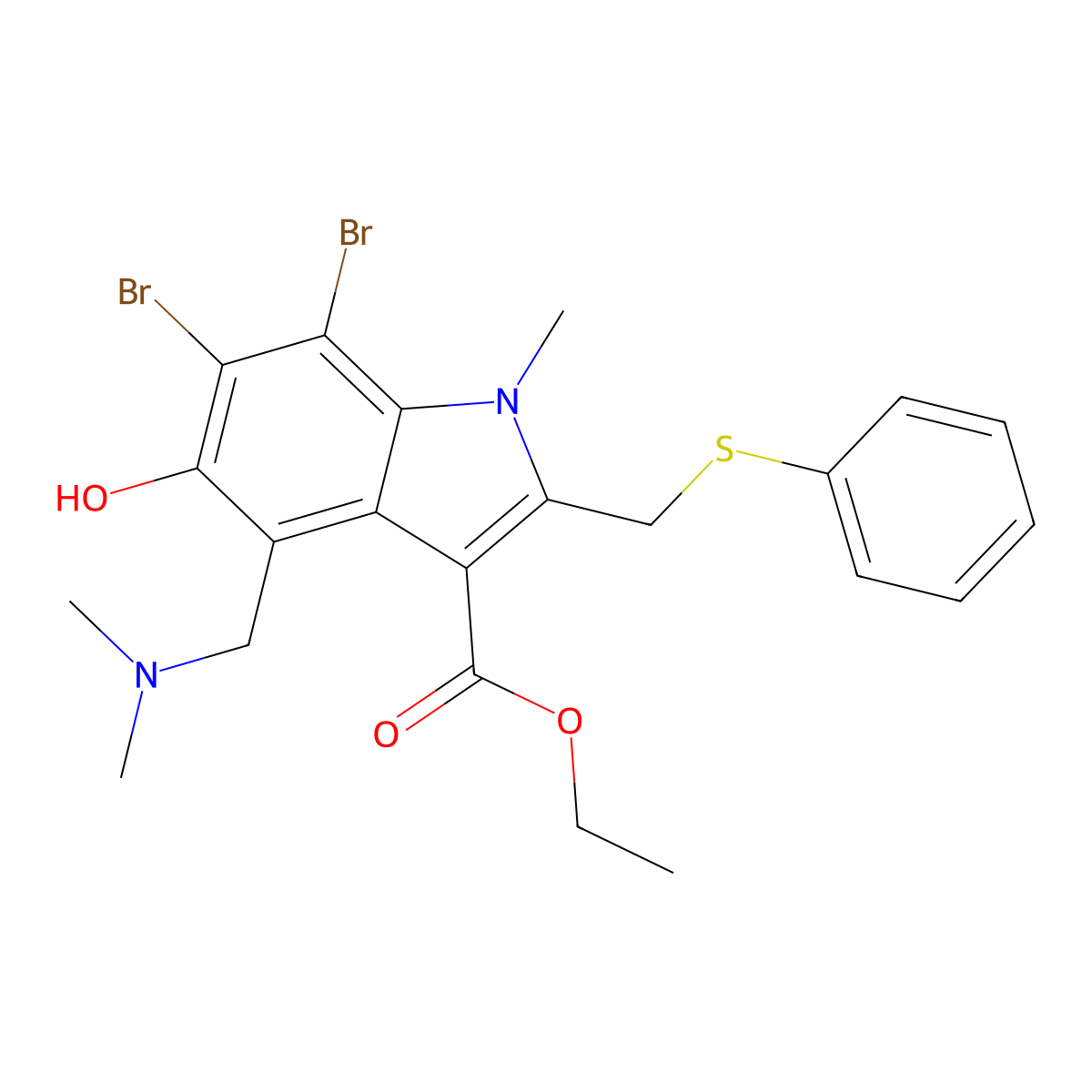 6,7-Dibromo-4-[(dimethylamino)methyl]-5-hydroxy-1-methyl-2-[(phenylthio)methyl]-1H-Indole-3-carboxylic Acid Ethyl Ester molecular structure, CAS 153633-10-4
