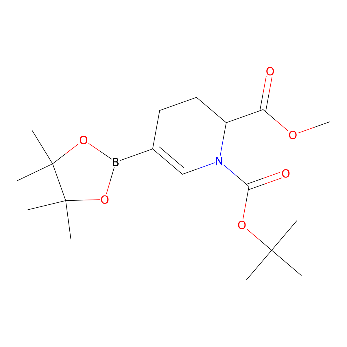 1-Tert-butyl2-methyl5-(4,4,5,5-tetramethyl-1,3,2-dioxaborolan-2-yl)-1,2,3,4-tetrahydropyridine-1,2-dicarboxylate molecular structure, CAS 1536395-04-6