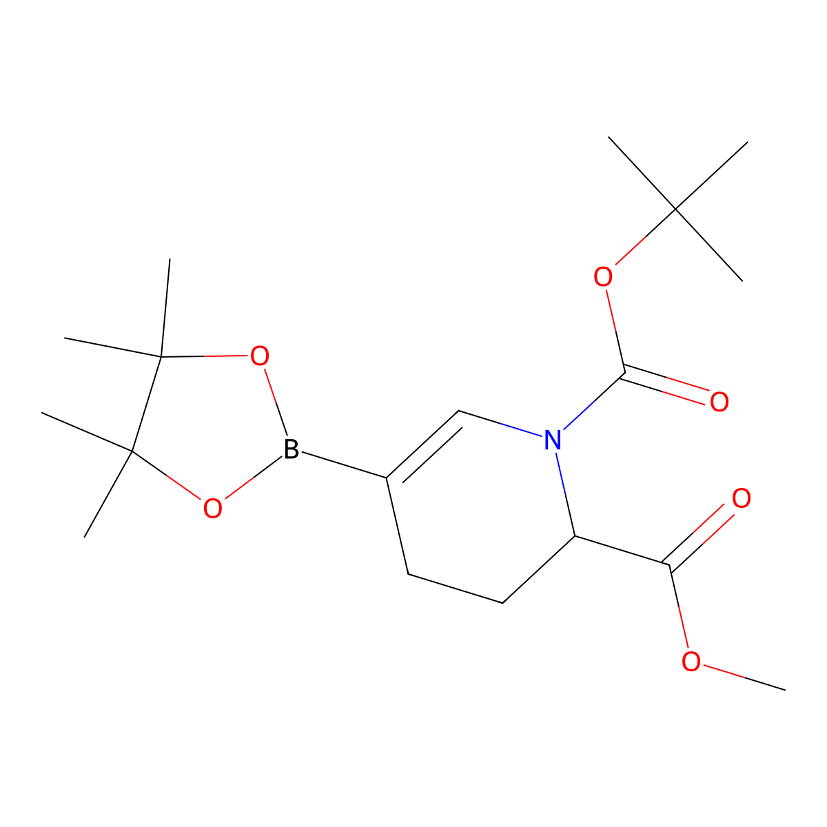 1-Tert-butyl2-methyl5-(4,4,5,5-tetramethyl-1,3,2-dioxaborolan-2-yl)-1,2,3,4-tetrahydropyridine-1,2-dicarboxylate molecular structure, CAS 1536395-04-6