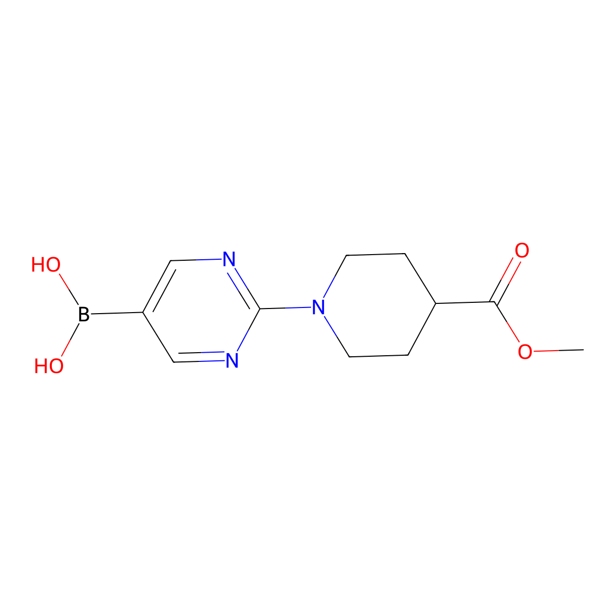 (2-(4-(Methoxycarbonyl)piperidin-1-yl)pyrimidin-5-yl)boronic acid molecular structure, CAS 1536398-19-2