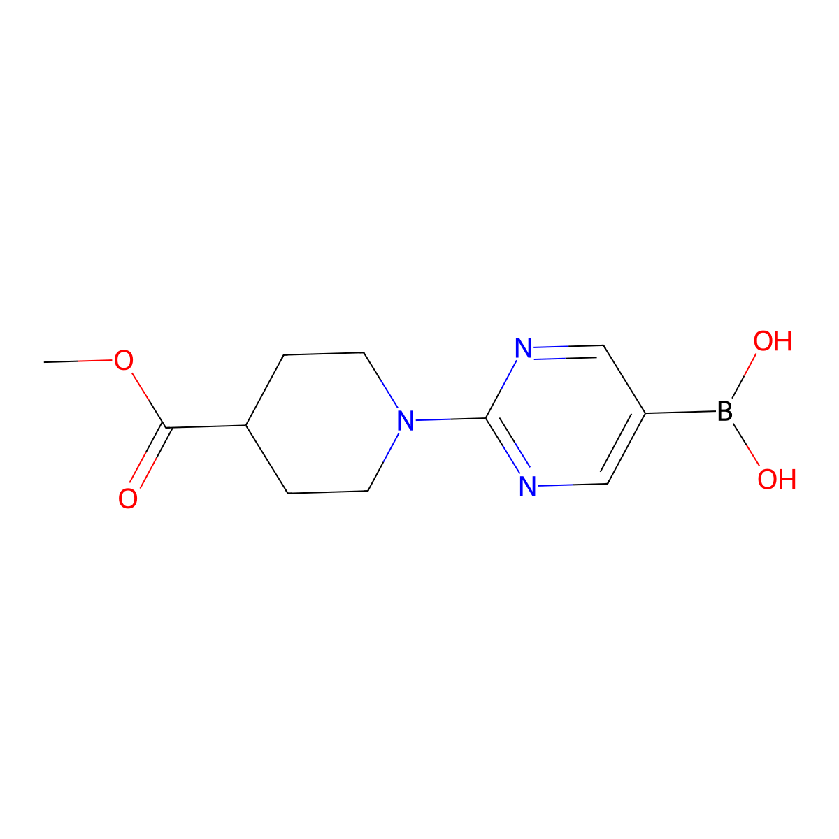 (2-(4-(Methoxycarbonyl)piperidin-1-yl)pyrimidin-5-yl)boronic acid molecular structure, CAS 1536398-19-2