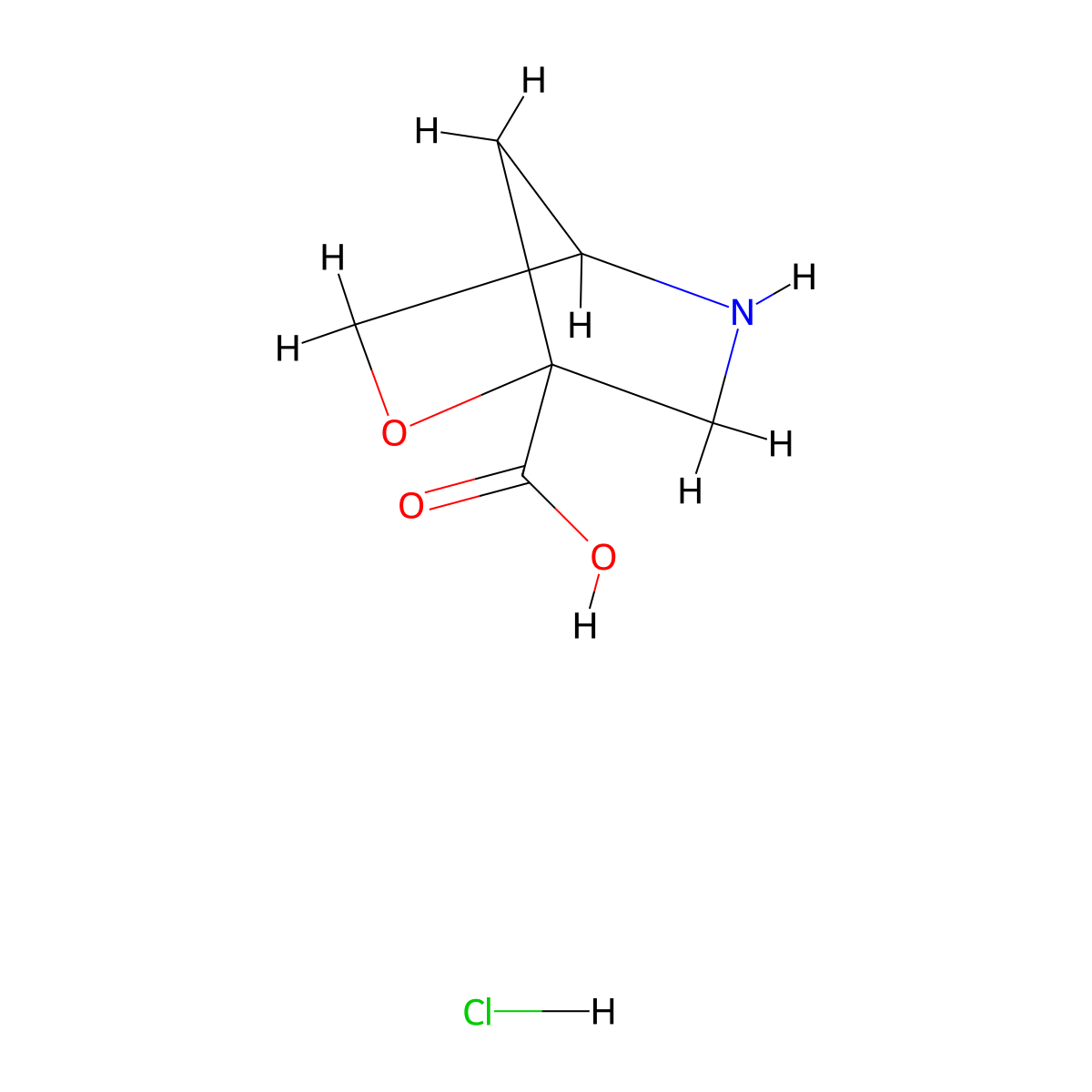 2-Oxa-5-azabicyclo(2.2.1)heptane-1-carboxylic acid hydrochloride molecular structure, CAS 1536398-61-4