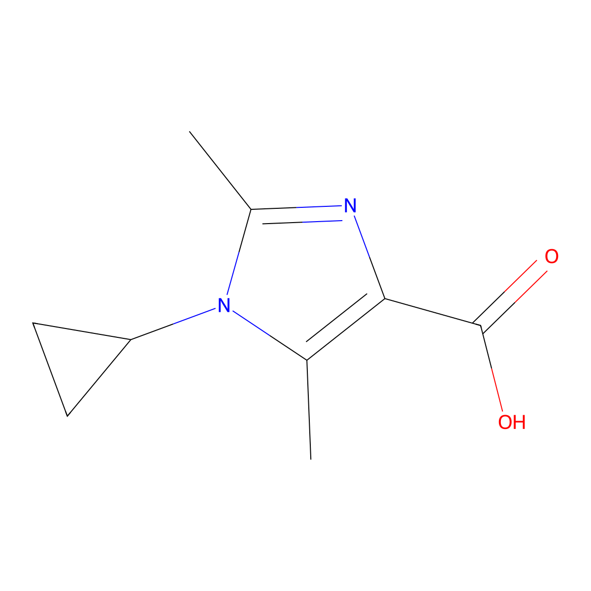1-cyclopropyl-2,5-dimethyl-1H-imidazole-4-carboxylic acid molecular structure, CAS 1536416-10-0