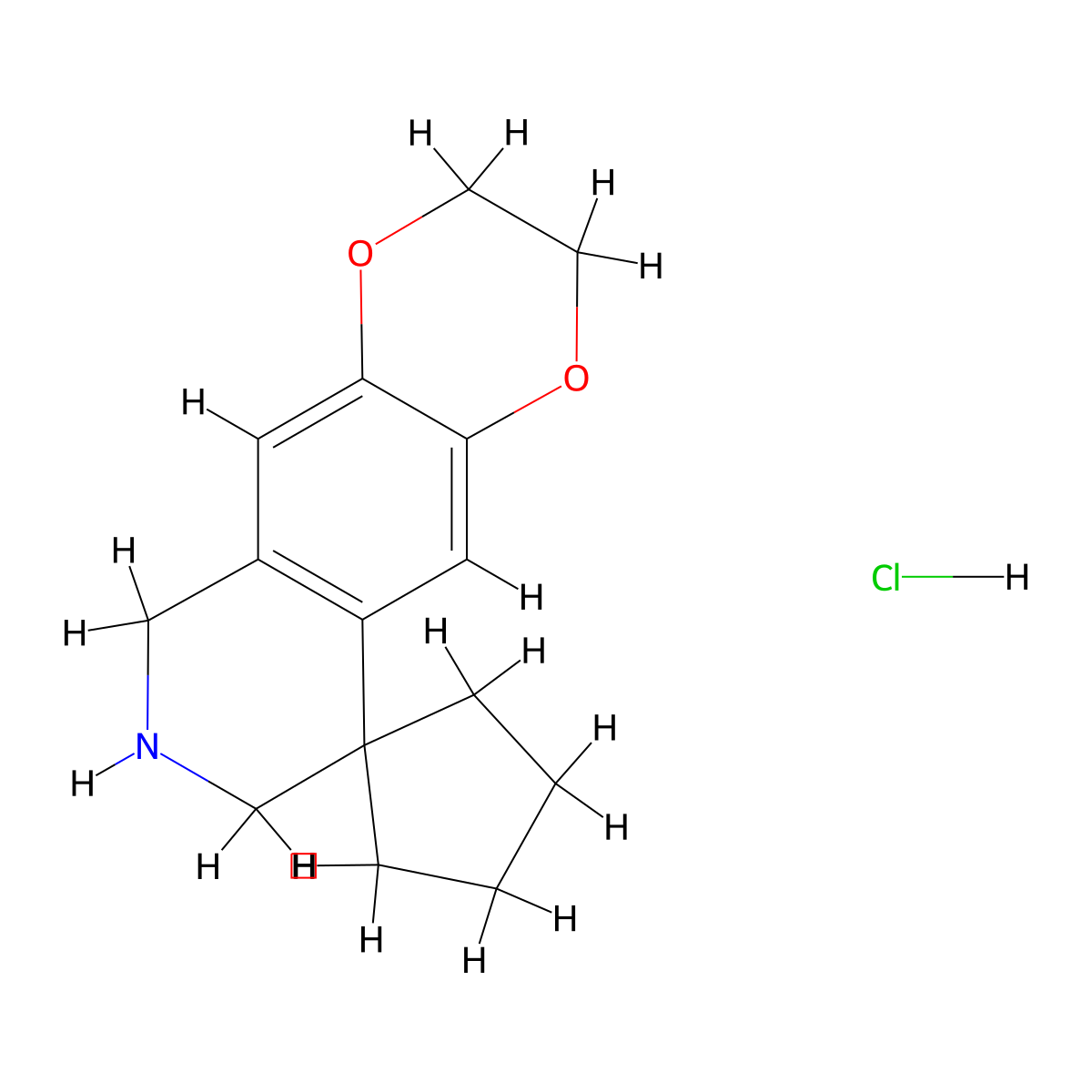 3,6,7,8-tetrahydro-2H-spiro((1,4)dioxino(2,3-g)isoquinoline-9,1'-cyclopentane) hydrochloride molecular structure, CAS 153643-88-0