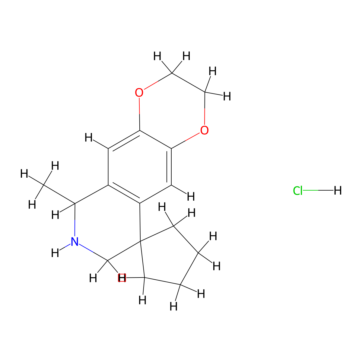 6-methyl-3,6,7,8-tetrahydro-2H-spiro[[1,4]dioxino[2,3-g]isoquinoline-9,1'-cyclopentane] hydrochloride molecular structure, CAS 153643-98-2