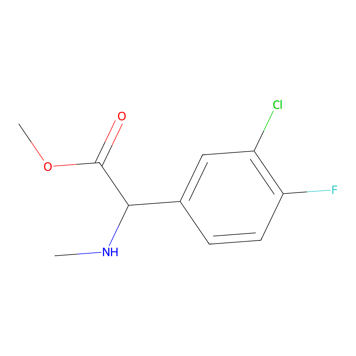 Methyl 2-(3-chloro-4-fluorophenyl)-2-(methylamino)acetate molecular structure, CAS 1536450-89-1