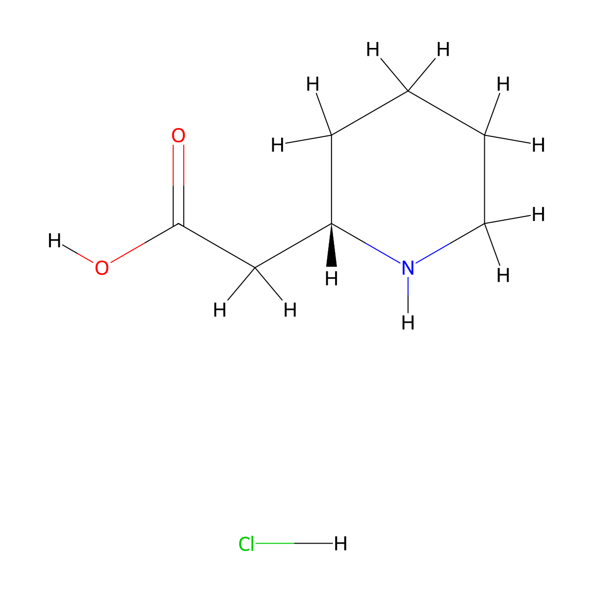 2-((2S)-piperidin-2-yl)acetic acid hydrochloride molecular structure, CAS 1536470-43-5