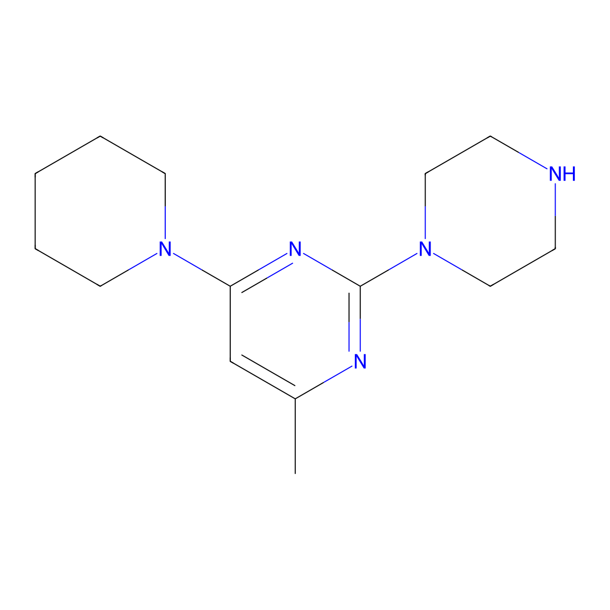 4-Methyl-2-(piperazin-1-yl)-6-(piperidin-1-yl)pyrimidine molecular structure, CAS 1536471-51-8