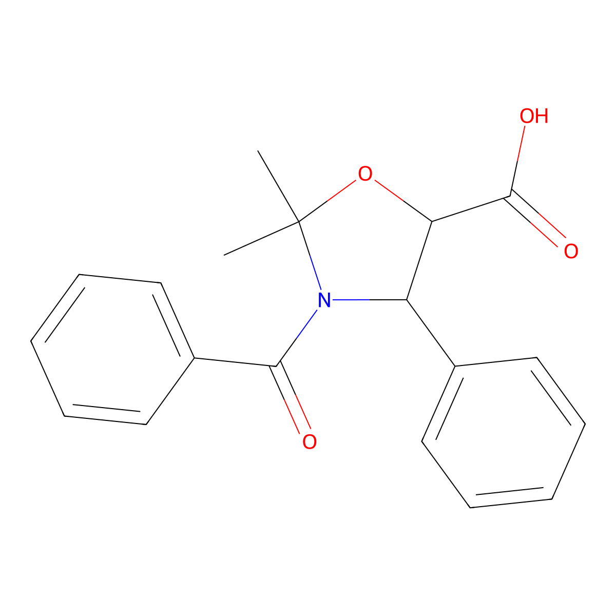(4s,5r)-3-Benzoyl-2,2-dimethyl-4-phenyloxazolidine-5-carboxylic acid molecular structure, CAS 153652-70-1