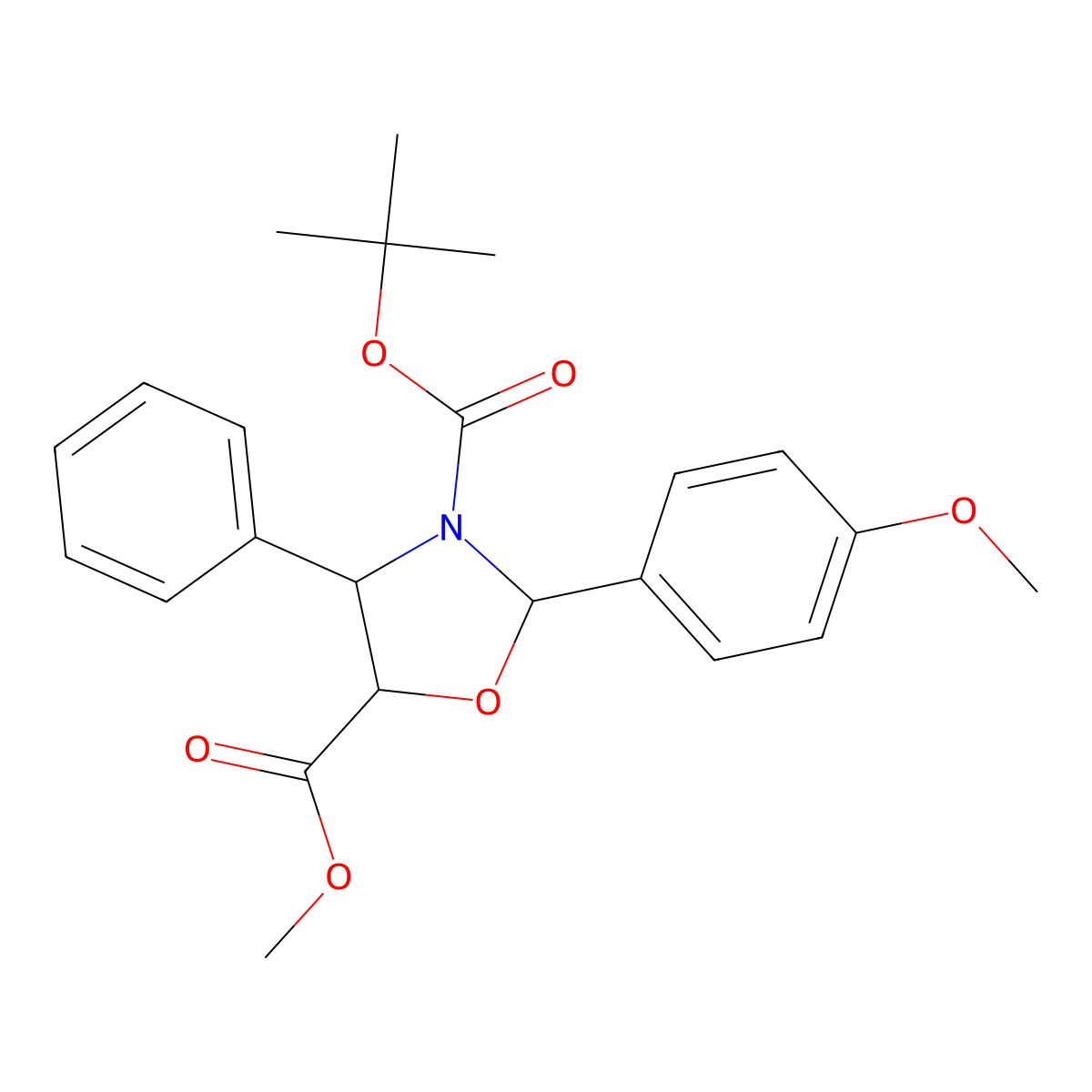 Methyl (2S,4S,5R)-3-Boc-2-(4-methoxyphenyl)-4-phenyloxazolidine-5-carboxylate molecular structure, CAS 153652-75-6