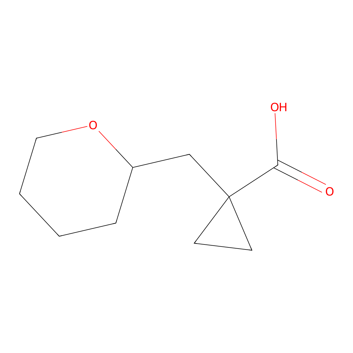 1-[(Oxan-2-yl)methyl]cyclopropane-1-carboxylic acid molecular structure, CAS 1536639-11-8