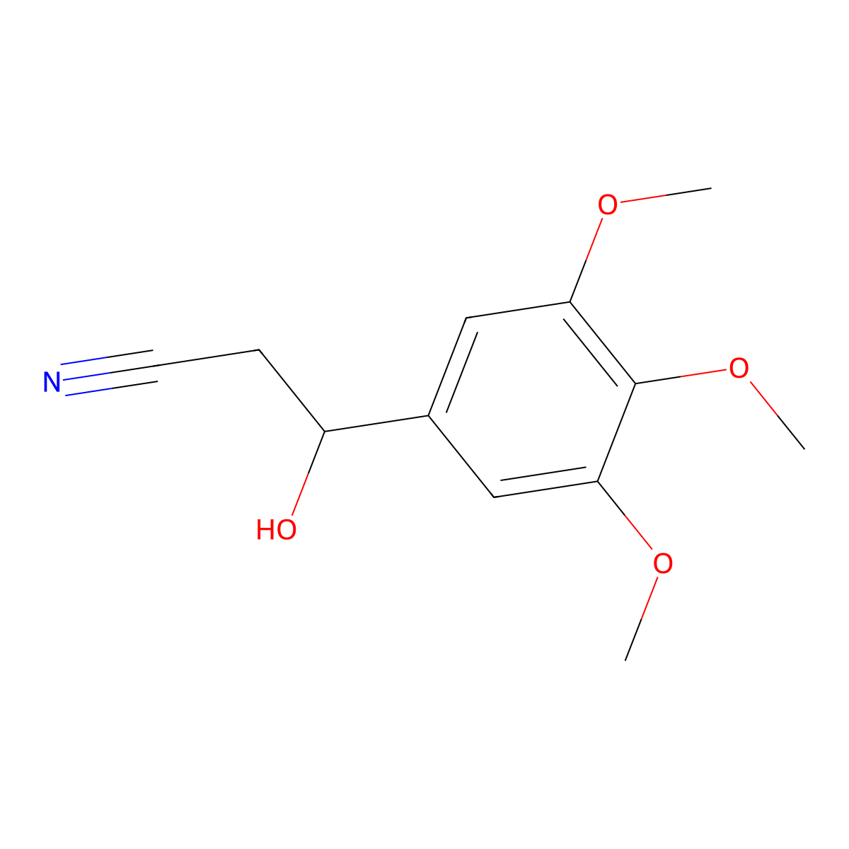 3-Hydroxy-3-(3,4,5-trimethoxyphenyl)propanenitrile molecular structure, CAS 1536654-51-9