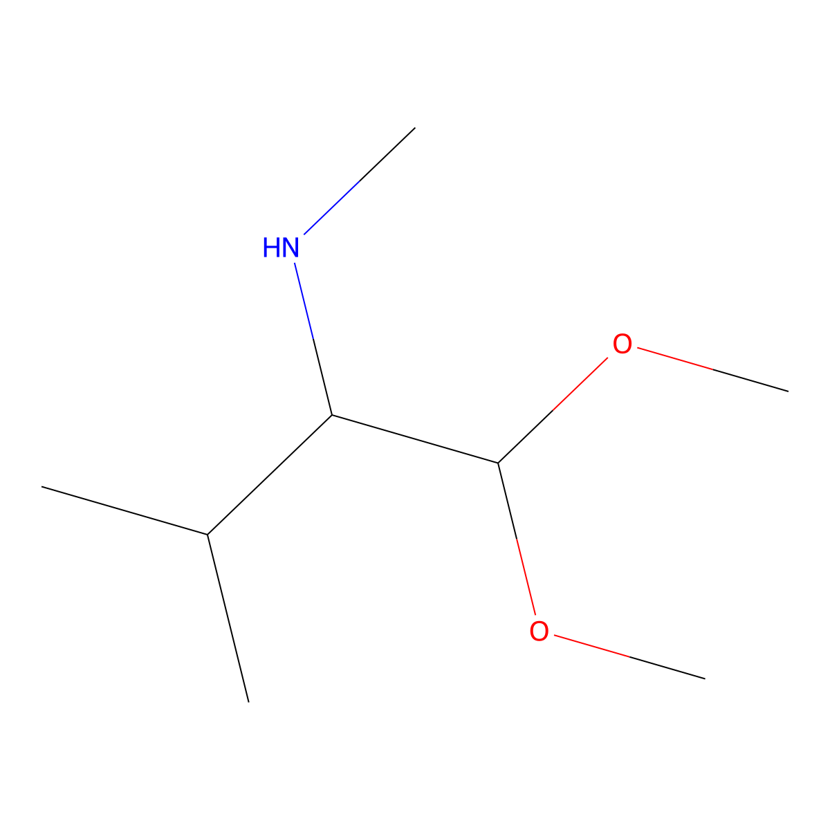 (1,1-Dimethoxy-3-methylbutan-2-yl)(methyl)amine molecular structure, CAS 1536694-20-8