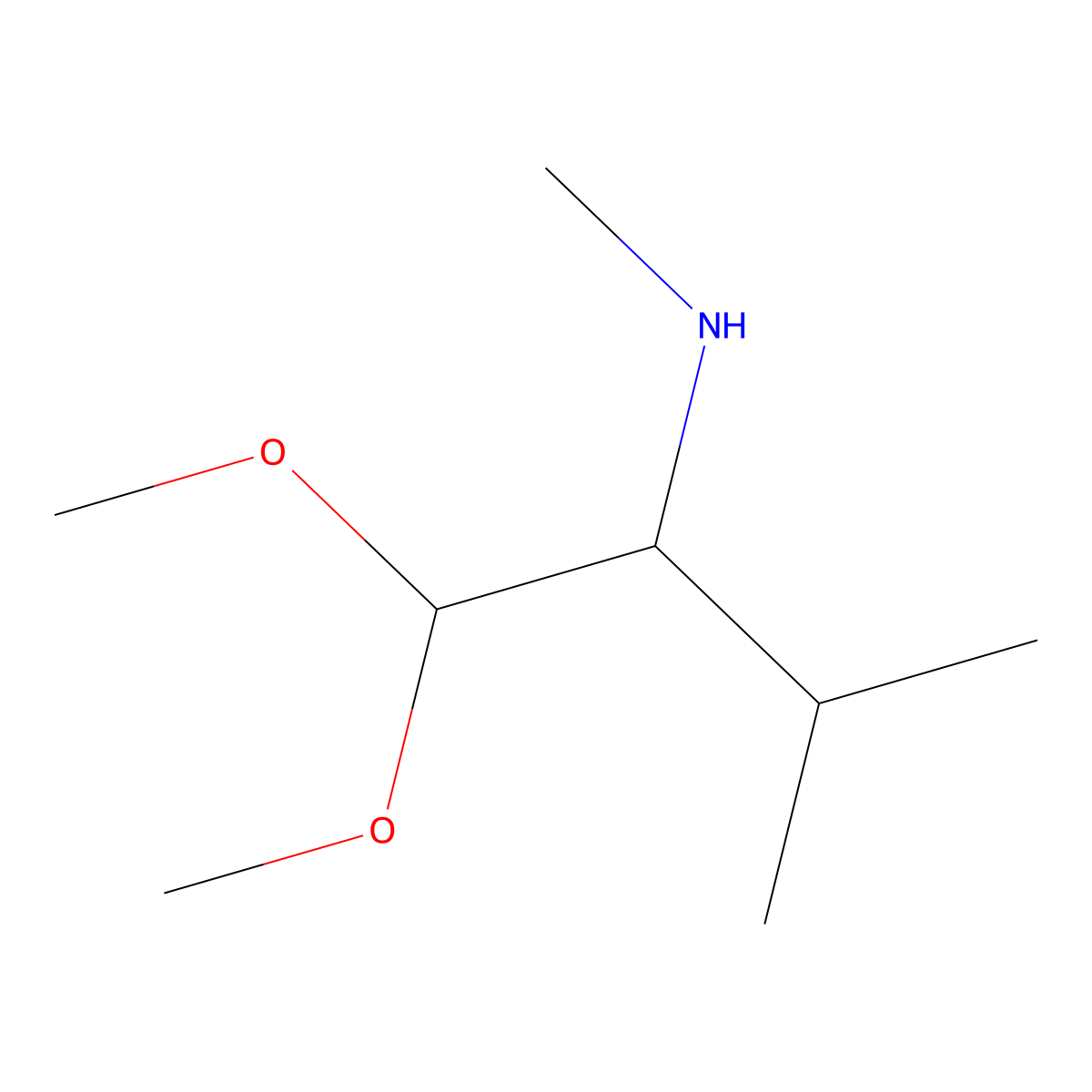 (1,1-Dimethoxy-3-methylbutan-2-yl)(methyl)amine molecular structure, CAS 1536694-20-8