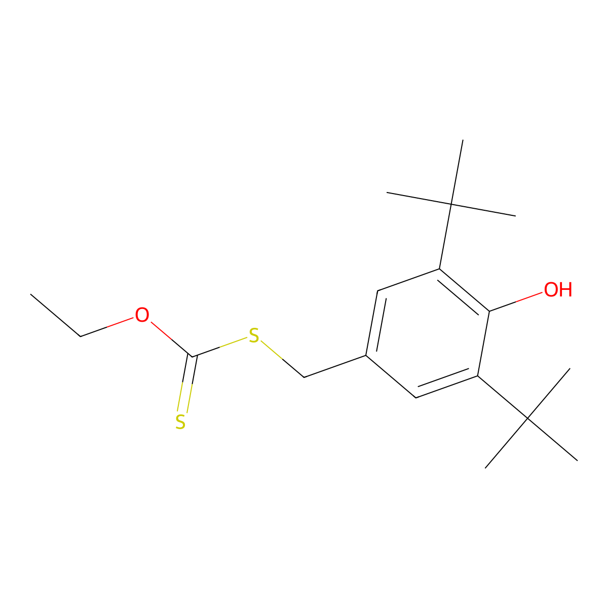 O-ethyl (3,5-ditert-butyl-4-hydroxyphenyl)methylsulfanylmethanethioate molecular structure, CAS 15367-50-7