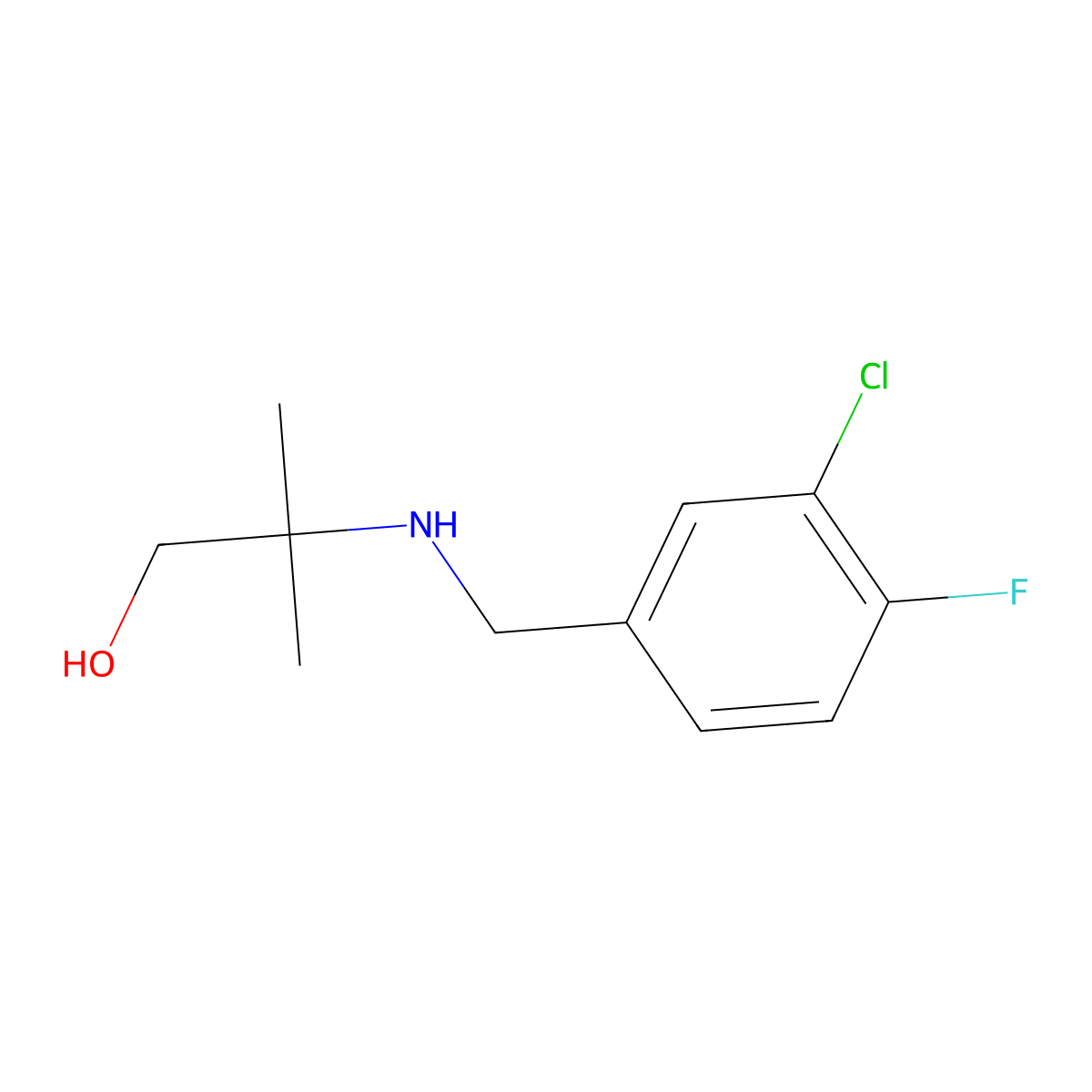 2-{[(3-Chloro-4-fluorophenyl)methyl]amino}-2-methylpropan-1-ol molecular structure, CAS 1536769-54-6
