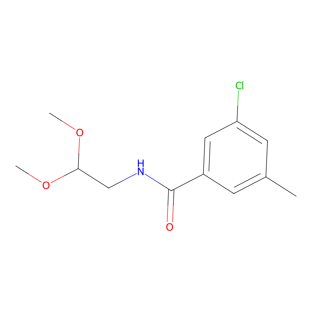 Benzamide, 3-chloro-N-(2,2-dimethoxyethyl)-5-methyl- molecular structure, CAS 1536778-08-1