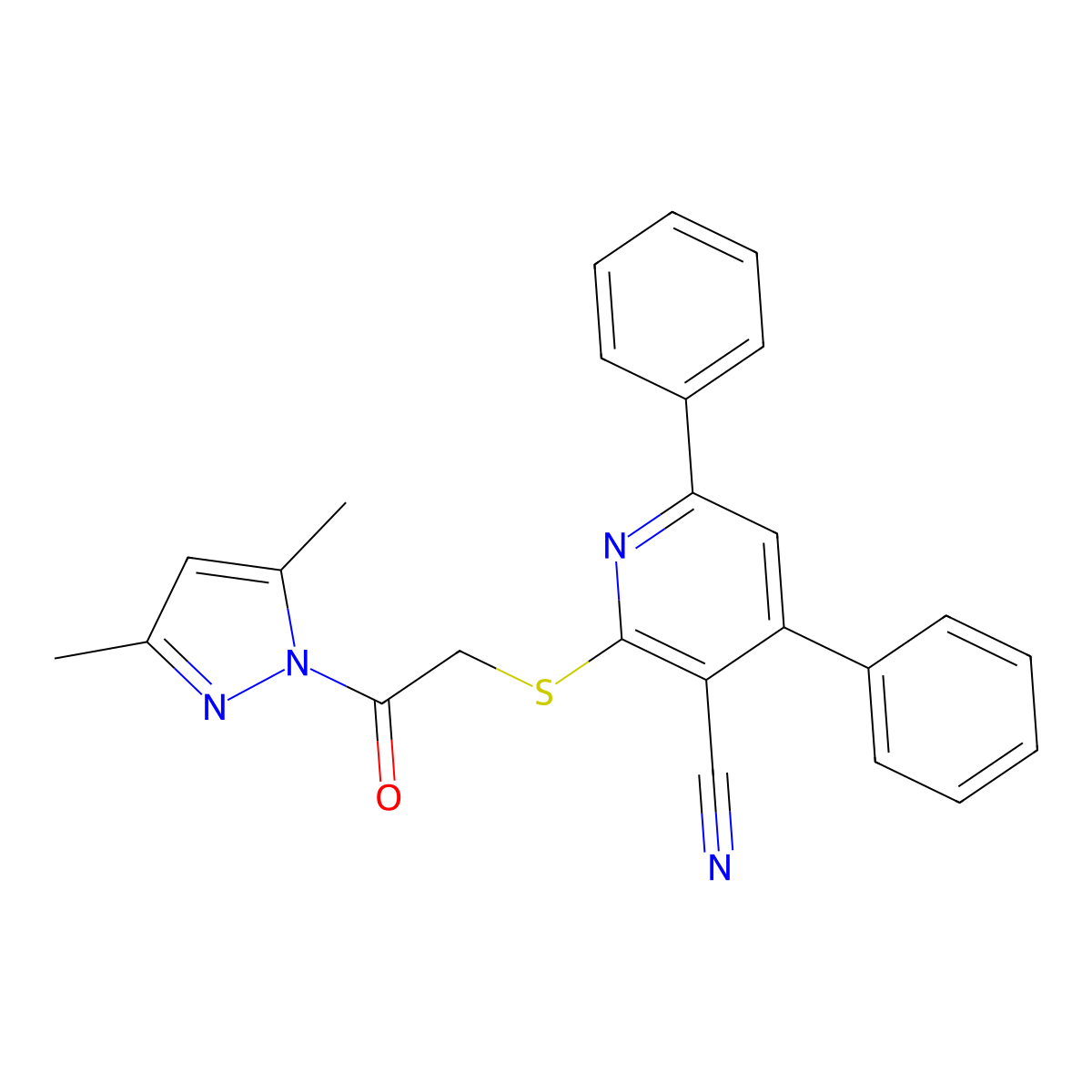 2-[2-(3,5-Dimethylpyrazol-1-yl)-2-oxoethyl]sulfanyl-4,6-diphenylpyridine-3-carbonitrile molecular structure, CAS 153705-73-8