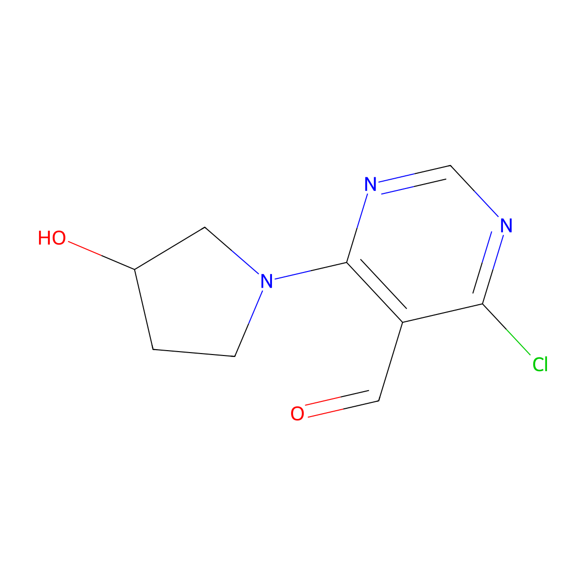 4-Chloro-6-(3-hydroxypyrrolidin-1-yl)pyrimidine-5-carbaldehyde molecular structure, CAS 1537082-33-9