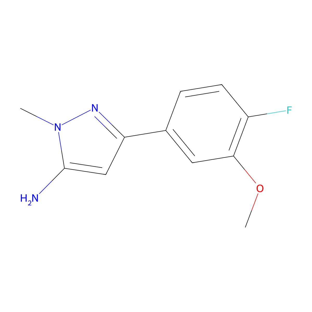 3-(4-fluoro-3-methoxyphenyl)-1-methyl-1H-pyrazol-5-amine molecular structure, CAS 1537103-66-4