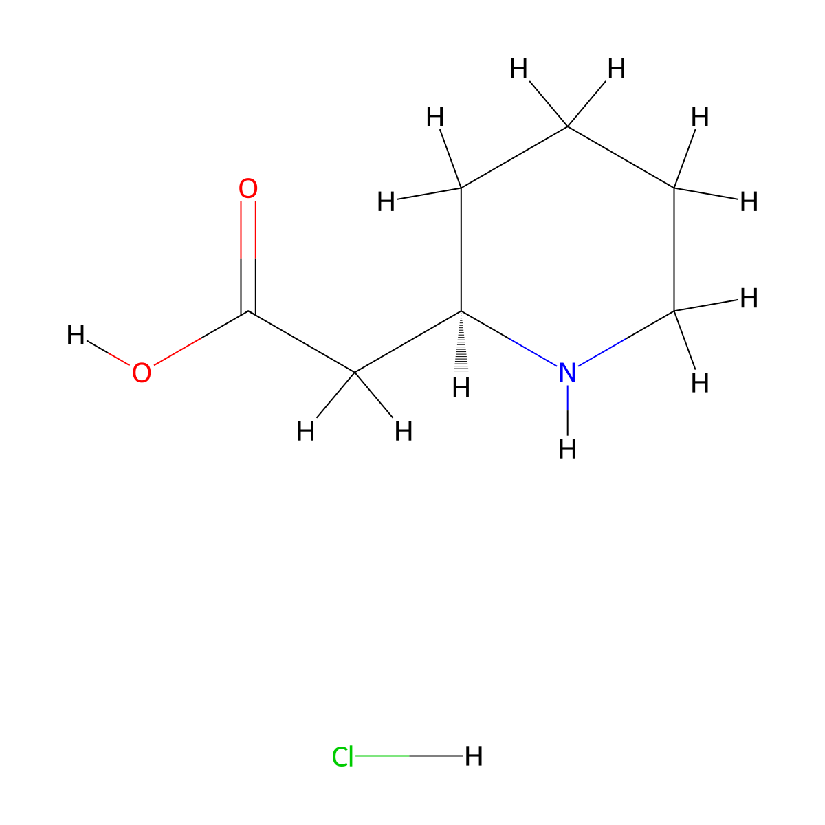 2-[(2R)-piperidin-2-yl]acetic acid hydrochloride molecular structure, CAS 1537171-79-1