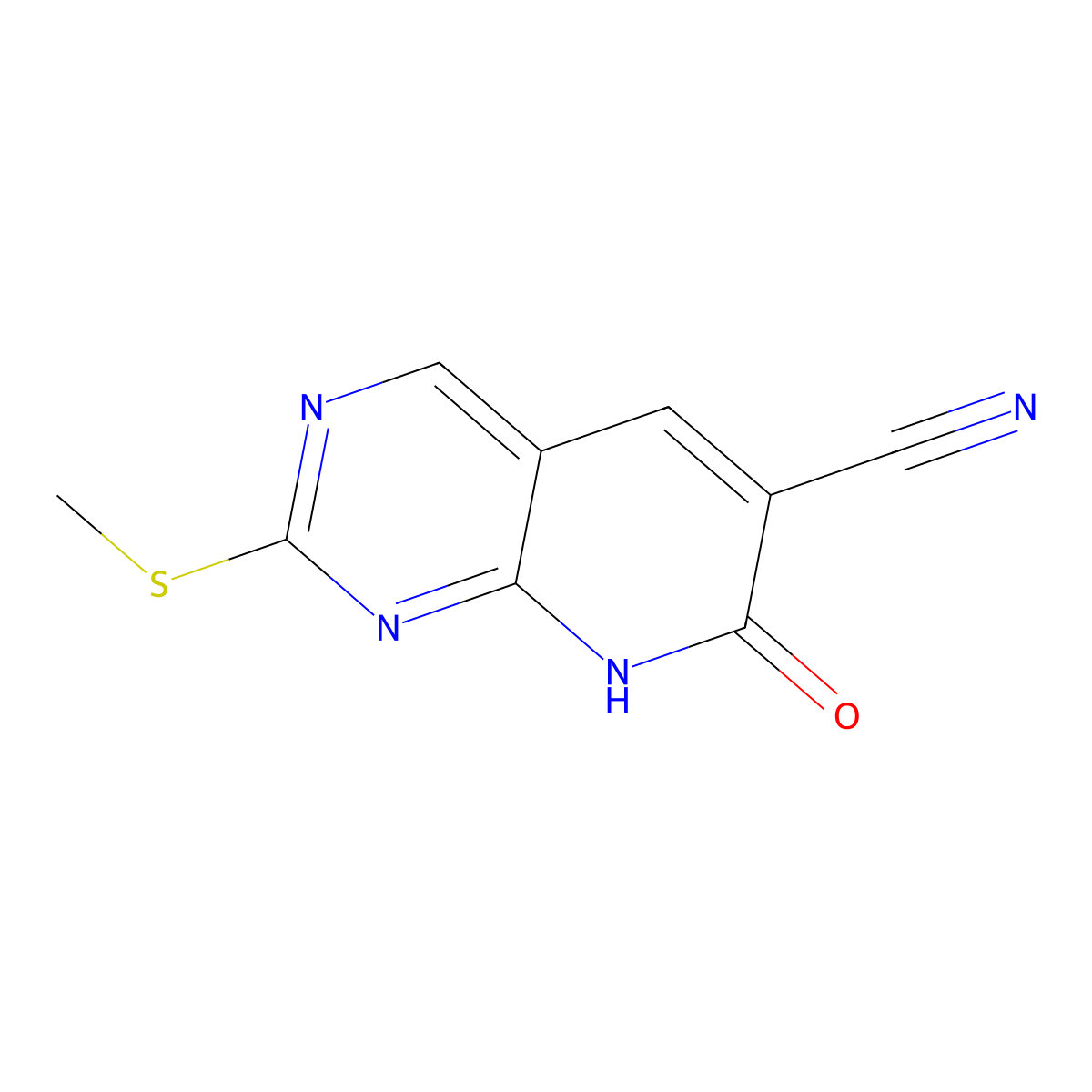 2-(Methylthio)-7-oxo-7,8-dihydropyrido[2,3-d]pyrimidine-6-carbonitrile molecular structure, CAS 1537216-36-6